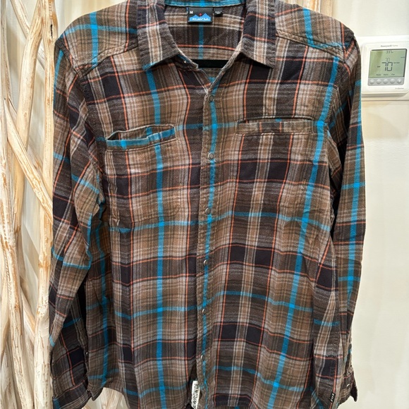 Kavu Brown and Blue Plaid Flannel Shirt - Picture 1 of 4